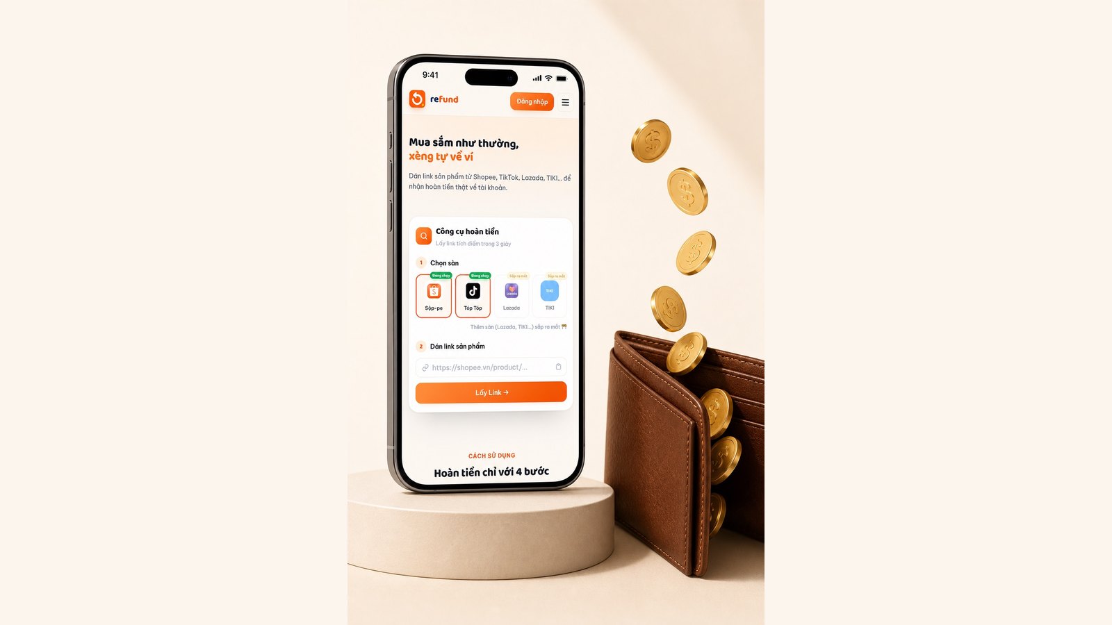App hoàn tiền Shopee Refund — hoàn tiền tự động về ví