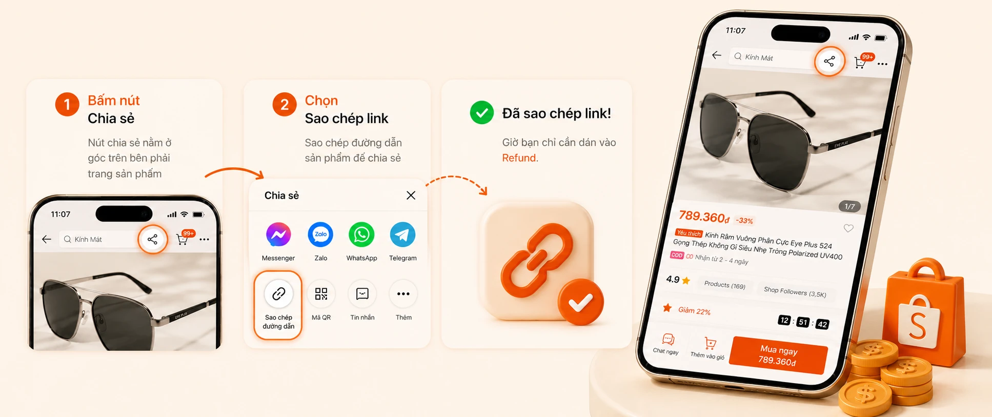 Cách lấy link shoppe và chia sẻ link