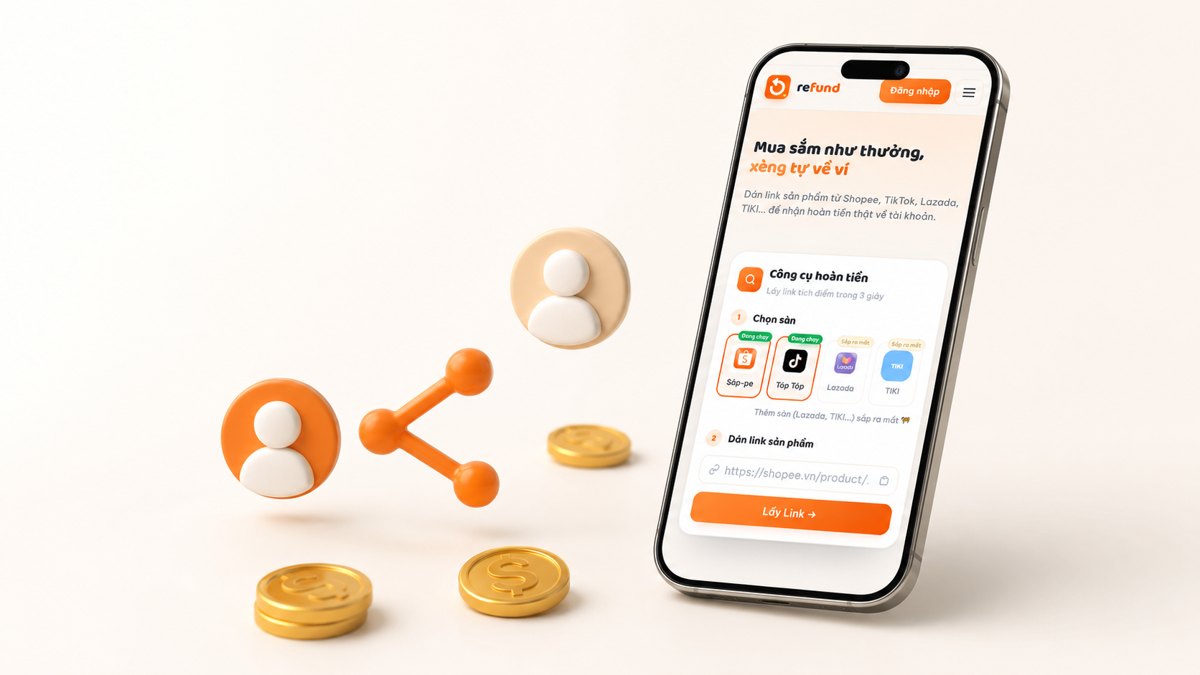 Mời bạn nhận hoa hồng giới thiệu cùng app Refund